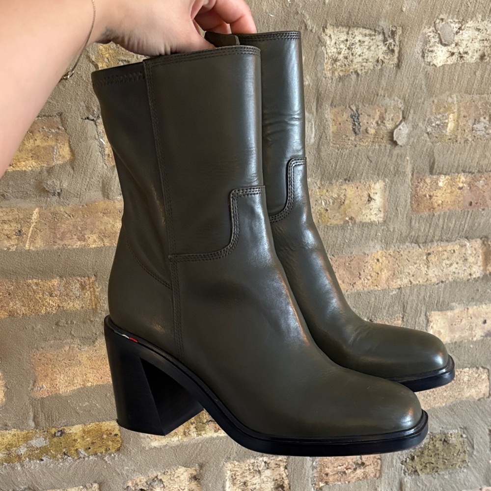 Franco Sarto Olive Leather Heeled Boots